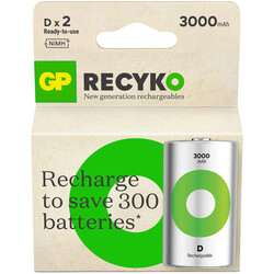 GP Batteries ReCyko 3000 D Boy Ni-Mh Şarjlı Pil, 1.2 Volt, 2'li Kart - Thumbnail