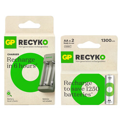 GP E221 2 Kanallı Şarj Cihazı 2 Adet GP Recyko 1300mAh 1.2V AA Şarjlı Kalem Pil İle Beraber - Thumbnail