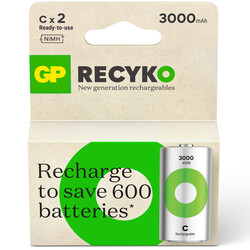 GP Batteries ReCyko 3000 C Boy Ni-Mh Şarjlı Pil, 1.2 Volt, 2'li Kart - Thumbnail