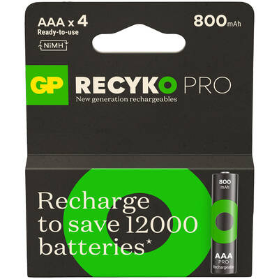 GP Batteries ReCyko Pro 850 Serisi 800 mAh AAA İnce Ni-Mh Şarjlı Pil, 1.2 Volt, 4'lü Kart