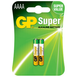 GP Batteries GP25A Süper Alkalin Lr8D425/E96/AAAA Boy İncenin İncesi Pil, 1.5 Volt, 2'li Kart - Thumbnail