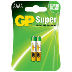 GP Batteries GP25A Süper Alkalin Lr8D425/E96/AAAA Boy İncenin İncesi Pil, 1.5 Volt, 2'li Kart