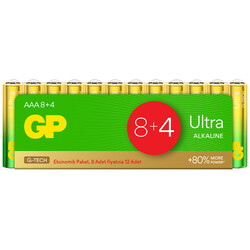 GP Batteries G-TECH Ultra Alkalin İnce LR03 - AAA Boy 1.5V Pil 12'li Shrink - Thumbnail