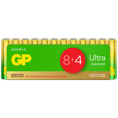 GP Batteries G-TECH Ultra Alkalin İnce LR03 - AAA Boy 1.5V Pil 12'li Shrink