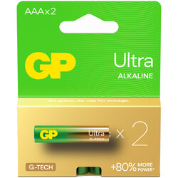 GP Batteries G-TECH Ultra Alkalin İnce LR03 - AAA Boy 1.5V Pil 2'li Kart - Thumbnail