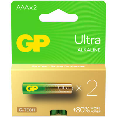 GP Batteries G-TECH Ultra Alkalin İnce LR03 - AAA Boy 1.5V Pil 2'li Kart