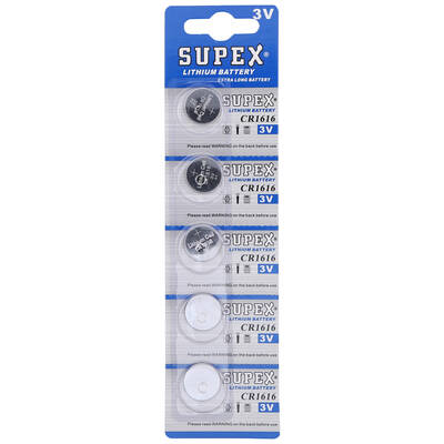 Supex Cr1616 1616 Boy Lityum Düğme Pil, 3 Volt, 5'li Kart