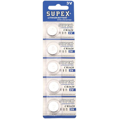 Supex Cr1620 1620 Boy Lityum Düğme Pil, 3 Volt, 5'li Kart