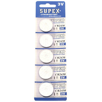 Supex Cr2430 2430 Boy Lityum Düğme Pil, 3 Volt, 5'li Kart