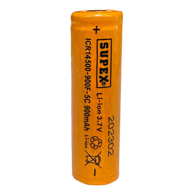 Supex ICR14500-900F-5C Lityum Ion 3.7V 900mAh 5C Deşarj Akımı Düz Kafa Pil