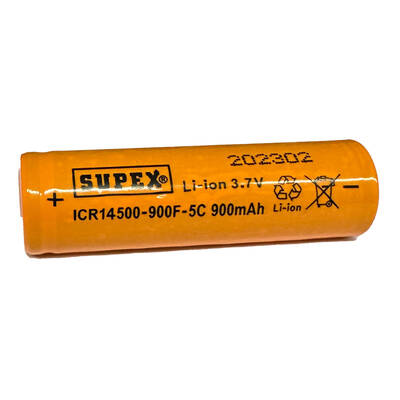 Supex ICR14500-900F-5C Lityum Ion 3.7V 900mAh 5C Deşarj Akımı Düz Kafa Pil