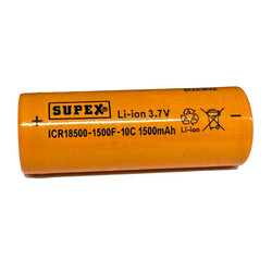 Supex ICR18500-1500F-10C Lityum Ion 3.7V 1500mAh 10C Deşarj Akımı Düz Kafa Pil - Thumbnail