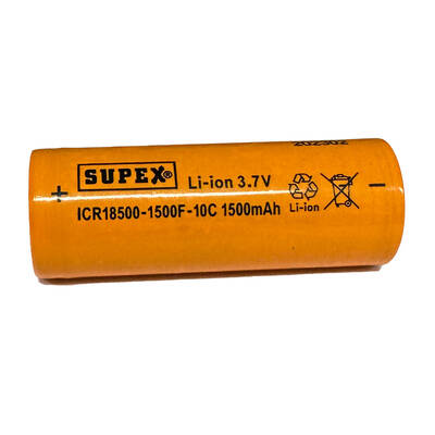 Supex ICR18500-1500F-10C Lityum Ion 3.7V 1500mAh 10C Deşarj Akımı Düz Kafa Pil