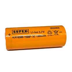 Supex ICR18500-1500F-3C Lityum Ion 3.7V 1500mAh 3C Deşarj Akımı Düz Kafa Pil - Thumbnail