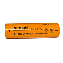 Supex ICR18650-2500F-12C Lityum Ion 3.7V 2500mAh 12C Deşarj Akımı Düz Kafa Pil - Thumbnail