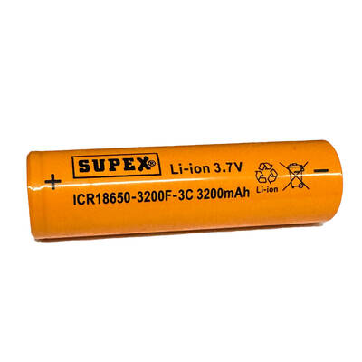 Supex ICR18650-3200F-3C Lityum Ion 3.7V 3200mAh 3C Deşarj Akımı Düz Kafa Pil