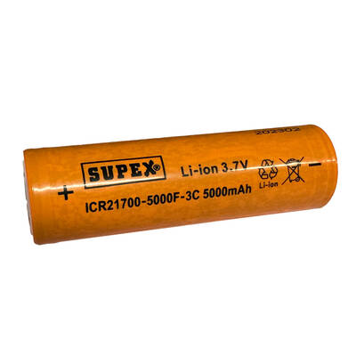 Supex ICR21700-5000F-3C Lityum Ion 3.7V 5000mAh 3C Deşarj Akımı Düz Kafa Pil