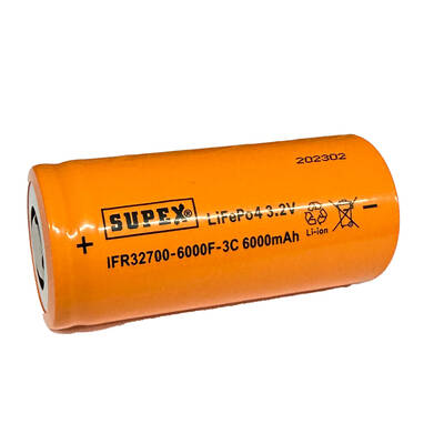 Supex IFR32700-6000F-3C 3.2V Li-Ion 6000mAh 3C Deşarj Akımı Düz Kafa Pil